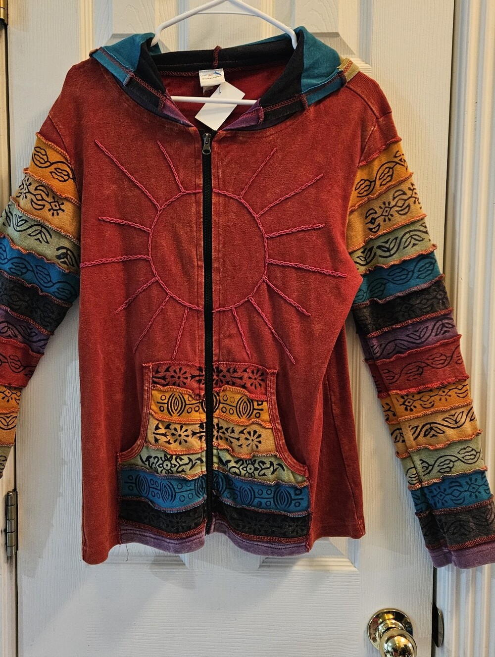Vintage, Boho Zip Hoodie - 100% Cotton, Sz Sm, Great Condition